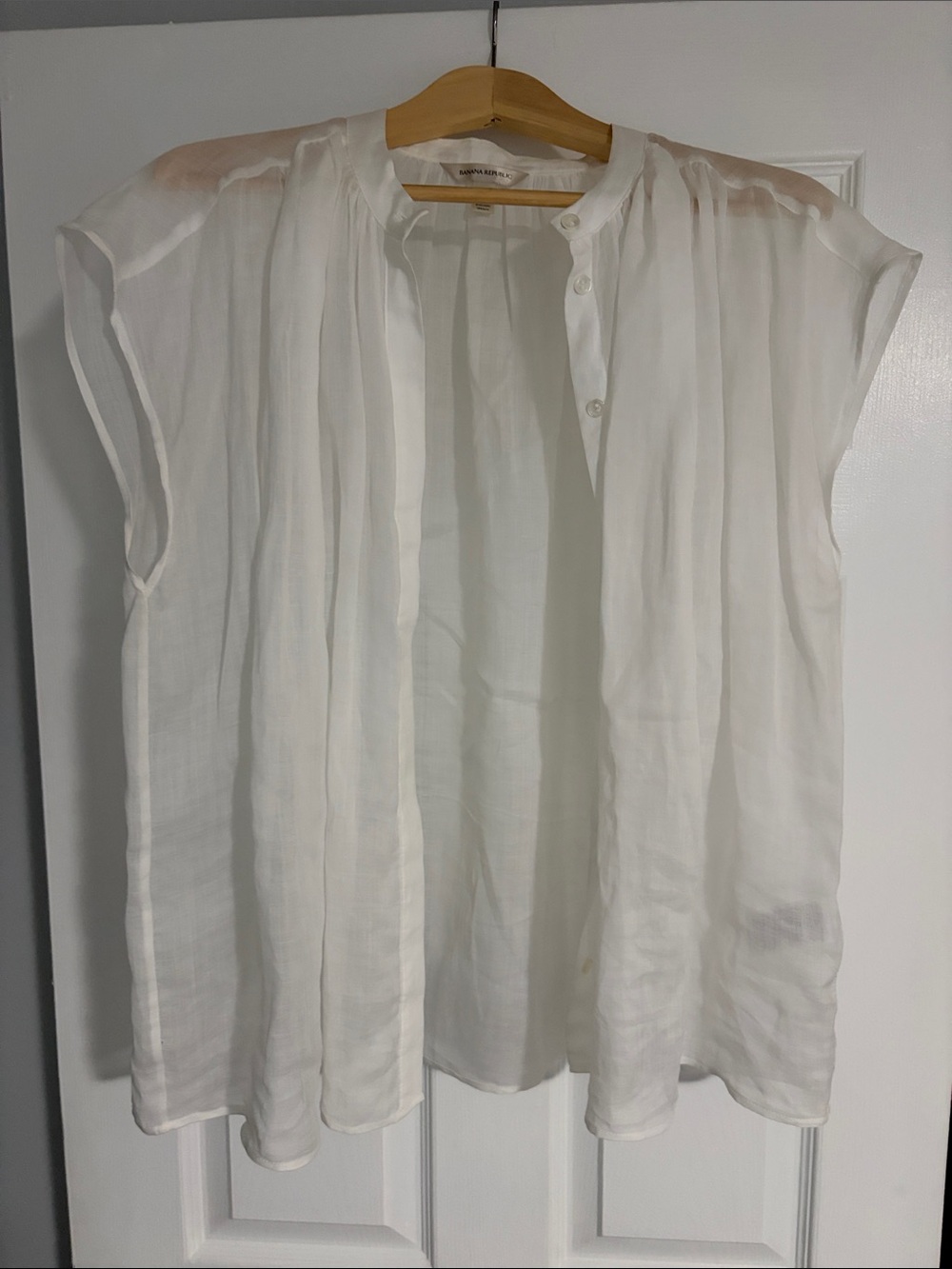 Lightweight Sheer Linen White Cap-Sleeve Blouse